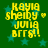 Green background with teal stars, yellow pixelated text reading 'KAYIA shelby JUNIA BFFS!!' and a small heart symbol.