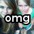 A pixelated image of two people in a group pose with overlaid text reading "omg i <3 you" and "Jess!!".