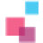 Three overlapping translucent squares in cyan, pink, and magenta on a light gray background with no visible text or symbols.