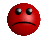 Red spherical icon with changing facial expressions and sweat droplets