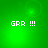 Green background with white pixelated text 'GRR !!!' and subtle light effects shifting across four