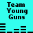 Cyan background displays "Team Young Guns" text above and below a horizontal black bar pattern that changes across frames.