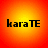 Pixelated text 'karaTE' in black on a gradient background transitioning from bright yellow at center to deep red at edges.