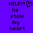 Pixelated text on purple background with 'HELP!!!' and heart symbol above four lines of lowercase text.
