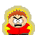 A 3x3 contact sheet of seven pixel-art frames showing a cartoon character with spiky brown hair, red shirt, and yellow accents in various angry expressions and poses against a gray background.