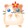 Pixelated hamster-like character with red flower on head, alternating between open blue eyes and closed blue eye expressions.