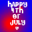 Pixelated text 'happy 4th of July' with a small heart symbol on a blue and red gradient background, animated with shifting red highlights.