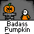 Animated contact sheet of 18 pumpkin-themed buddy icons with a small white stick figure, featuring varying carved pumpkin faces and one frame with "AWESOME!!!" text bubble.