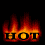 Three pixelated flame animations with 'HOT' text on black backgrounds, each showing distinct fire intensity and color gradients.