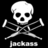 Pixelated skull and crossbones icon with 'Jackson' text below, rendered in grayscale on black background.
