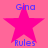 A pink star-shaped icon with blue text reading "Gina" above and "Rules" below, displayed on a solid pink background.