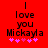 Red background with black text reading "I love you Mickayla" and five pink hearts below, displayed in two identical frames.