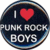 Circular icon with dark blue background and pixelated text reading "I ❤️ PUNK ROCK BOYS" in white, red, and gray tones.