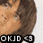 Six distinct pixelated portraits of a young man with dark hair, each with "OKJD <3" text overlay, arranged in a