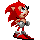Pixel art of a red anthropomorphic hedgehog in three poses: standing, running left to right with motion blur on limbs and feet, and mid-run with small white particles trailing from the foot.