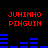Red pixelated text 'JUNINHO PINGUIN' appears twice above blue bar graphs on a black background, with the lower graph shifting horizontally.