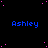 Blue text 'Ashley' repeated across a black background with scattered pink dots, one gray rectangle in the bottom-right corner.