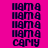 A static image with a bright pink background displaying repeated dark blue text 'mama' and 'cary' in a pattern, with horizontal pink bars overlaying some text