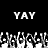 Black background with two white 'YAY' text blocks above a of pixelated hands raised in celebration