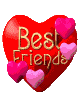Red heart-shaped icon with 'Best Friends' text and floating pink hearts in various positions across frames.