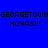 Four identical pixelated text arranged in a , each displaying 'GEORGETOWN HOYAS!!!' on blue or light blue backgrounds