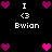 Pixel art icon with black background, pink and purple hearts, white text 'I <3 Bwian', and animated heart arrangement changes.