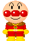 Pixelated character with round red nose, yellow gloves, red outfit with yellow belt, brown fur collar, and smiling expression in three distinct facial poses.