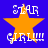 A blue background with four orange stars and white text reading "STAR GIRL!!!" in pixelated font, arranged in a