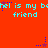 Red background with cyan text repeating 'kel is my b' and 'friend', blue stars, and purple star-like shapes.