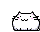 Pixelated white cat with pink cheeks and black outline in multiple poses including standing, holding a card, and falling backward.