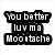 Black and white pixelated text blocks with a mustache graphic, displaying phrases about loving a moustache.