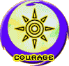 Nine circular icons arranged in a , each with distinct symbols and text labels on colorful backgrounds