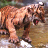A pixelated animated sequence shows a large feline creature in water, first standing with mouth open then shifting to face forward.