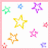 Pixelated star-shaped icons in various colors arranged within a pink-bordered square frame on white background.