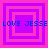 Four identical square arranged in a , each containing nested pink and purple squares with blue text reading "LOVE JESSE" overlaid