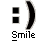 Two identical pixelated smiley face icons with black square eyes and curved mouth, labeled 'Smile' below each on gray background.