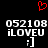 Red pixelated heart symbol above two identical white text blocks on black background, each containing '052108', 'iLOVEU', and ':]' in blocky font.