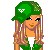 Pixelated cartoon-style icon of a blonde woman wearing green military gear with a white emblem on the helmet, standing against a transparent background.