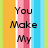 Vertical striped background with alternating orange, pink, white, light blue, and green stripes; black text arranged in two reading "You Make My Color" on left and "World Turn To" on right