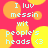 Pixelated text reads "I luv messin with people's heads <3" over a pink background with yellow and orange circles.