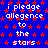 Blue background with red stars and repeated white text 'i pledge allegiance to the stars' in pixelated font.