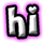 Pixelated 'hi' text with rounded letters, white fill and black outline, displayed on four distinct background colors.