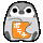 Pixelated penguin holding orange sign with white symbols, displaying sequential eye and mouth animations