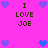 Pixelated icon with pink background displaying 'I LOVE JOE' text and heart symbols in blue and purple hues.