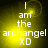 Yellow gradient background with white text reading "I am the archangel XD" in four identical arranged in a