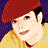 Four 48x48 pixel frames arranged in a contact sheet showing different poses and expressions of a person with dark hair, red beret, yellow top, and gold-and-red outfit against solid backgrounds.