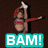 Pixelated figure in red and white outfit holding a bow, aiming upward with an arrow drawn back against dark background.