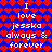 Pixelated icon with blue background and red heart pattern displaying text "I love jesska always & forever" in two identical vertical sections.