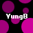 Black background with scattered magenta and purple circles; white text 'YungB' appears four times in pixelated font.