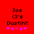 Red background with black text reading "Zoe (3)'s Dustin!!" and five pink stars below, where the third star changes from solid to outlined between frames.